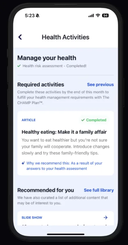 CHAMP app screen