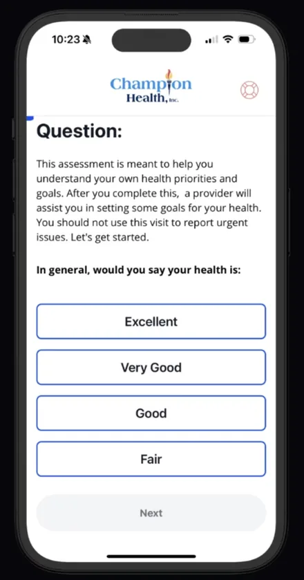 CHAMP app screen