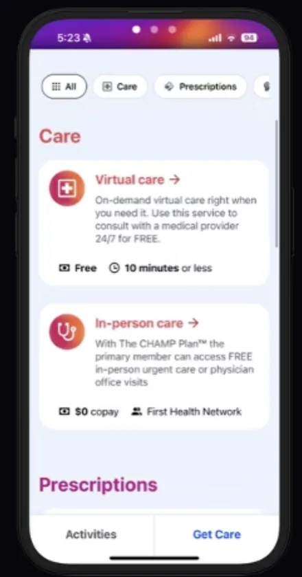 CHAMP app screen