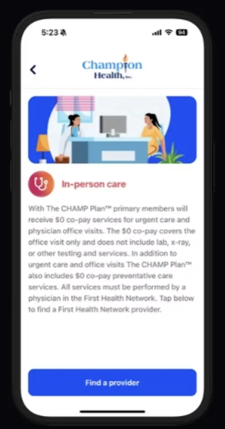 CHAMP app screen