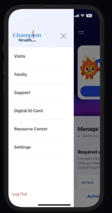 CHAMP app screen