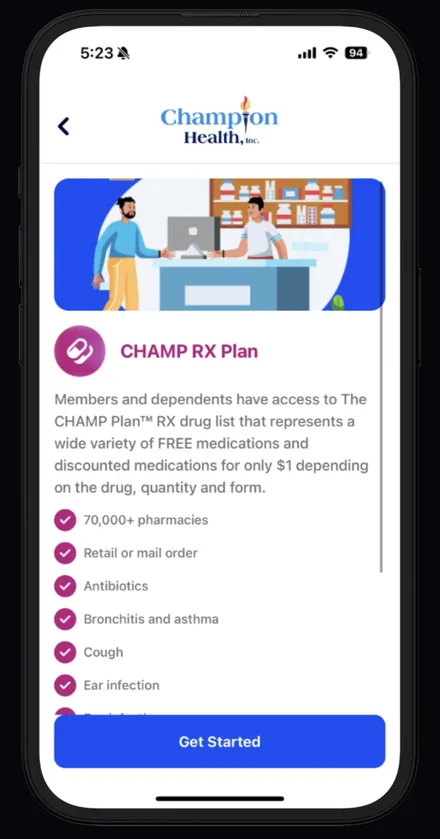 CHAMP app screen