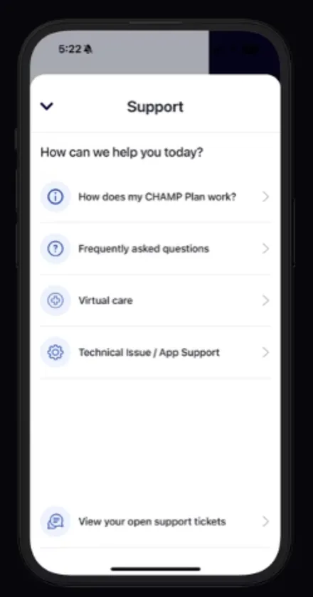 CHAMP app screen