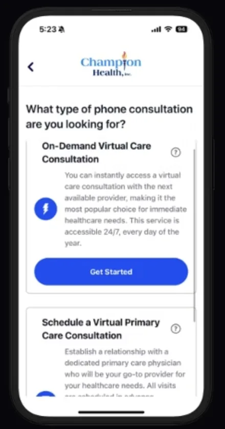 CHAMP app screen